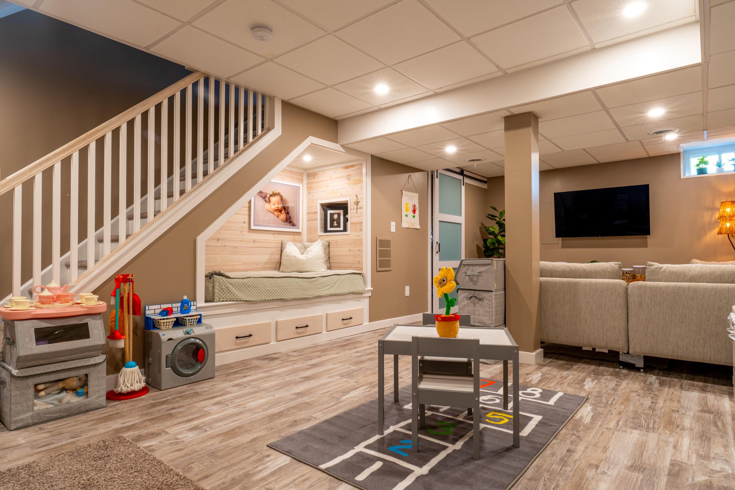 Restored basement with play area